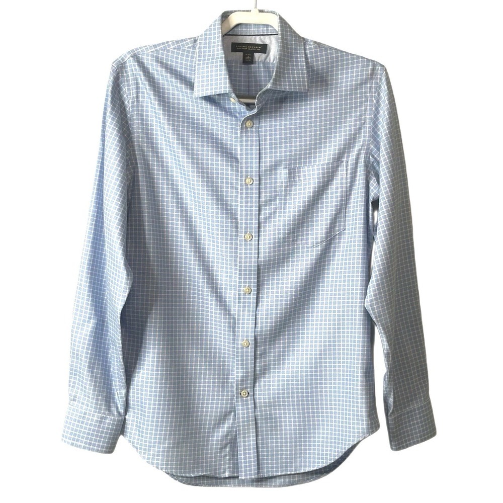 Banana Republic Non-Iron Classic Fit Blue Check Dress Shirt Sz 14-14.5